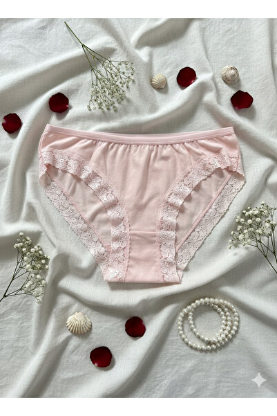 İntimate Women's Solid Color Lace Detailed Cotton Stretchy Bikini Type 6-Piece Panties