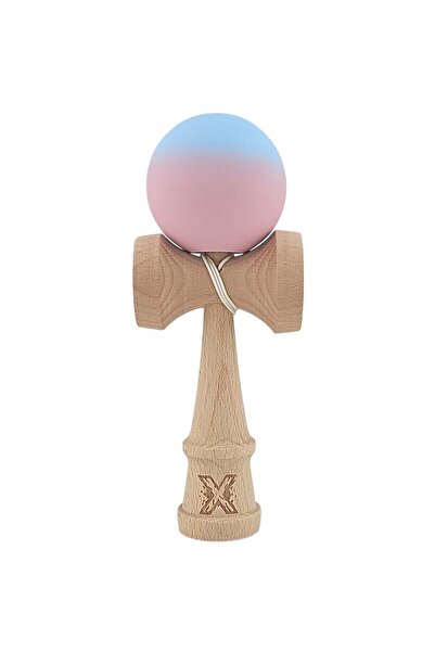 Kendama X Originala, Profesionala, din Lemn, Rubber Grip, 18 cm, Albastru/Lila