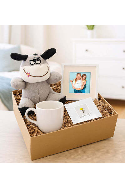 Theikonstore Eşek Peluş Oyuncak & Paspartu Çerçeve & Beyaz Kupa Hediye Seti