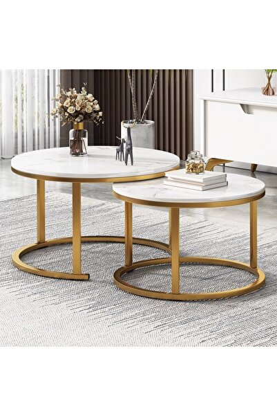 Ch Two service tables for the lounge and reception area with a gold base and modern design.