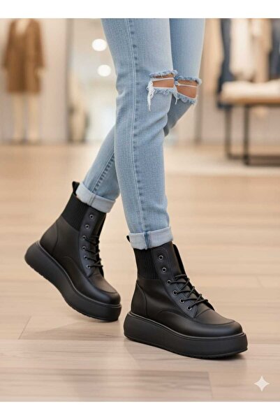 Weynes Women's Black High Sole Knitwear Waterproof Boots Wsb1162