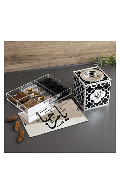 Story of candle مبخرة بخور وصندوق ولوازم التبخير والمسك الفاخر،بعبارة "يا مرحبا" مع 2 عود بخور و 3 امساك فاخرة و فحم