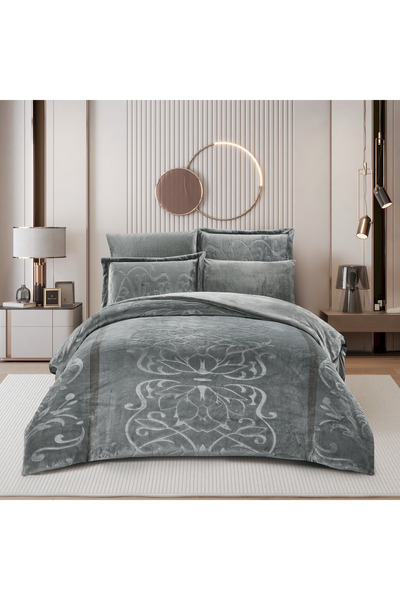 unique home collection طقم لحاف مخملي منقوش مقاس كينج