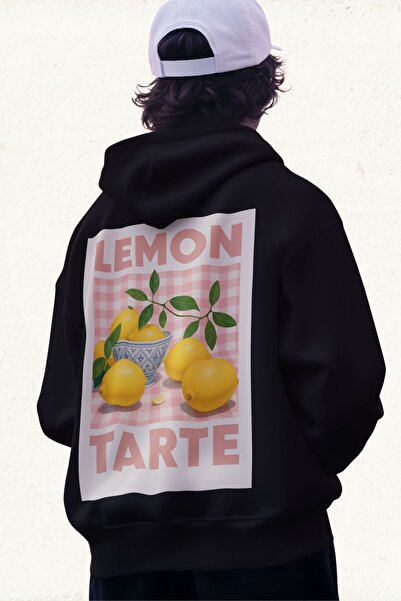 Unisex Erkek/Kadın Lemon Tarte Baskılı Pamuklu Oversize Kapüşonlu Sweatshirt
