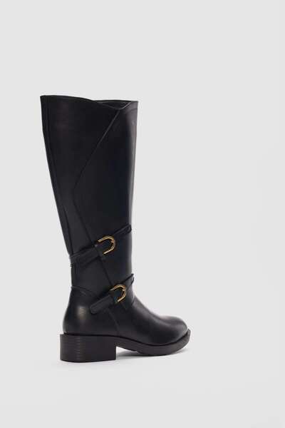 selin shoes Albues Double Buckle Detailed Women's Boots-Black