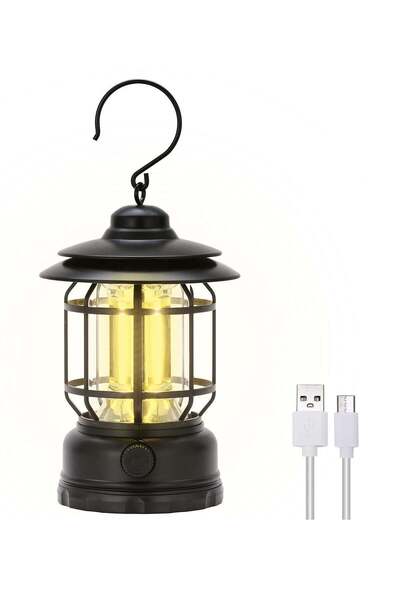 Arabest Rechargeable Portable LED Camping Lantern, Vintage Tabletop Hanging Tent Light (Black)
