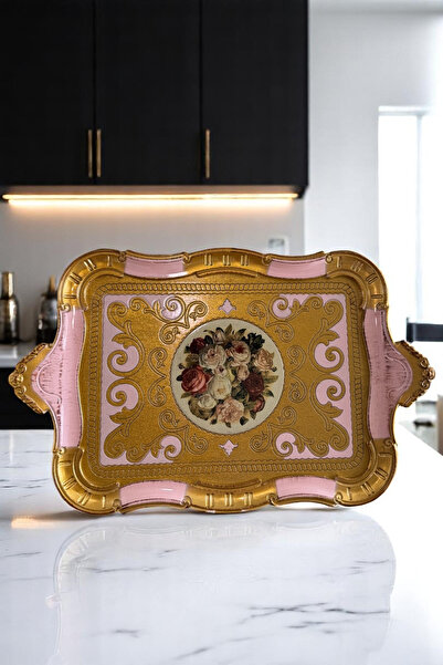 Sevinse Home Italian Rosewood 8-Person Luxury Handmade Tray Pink Gold, Presentation Tray