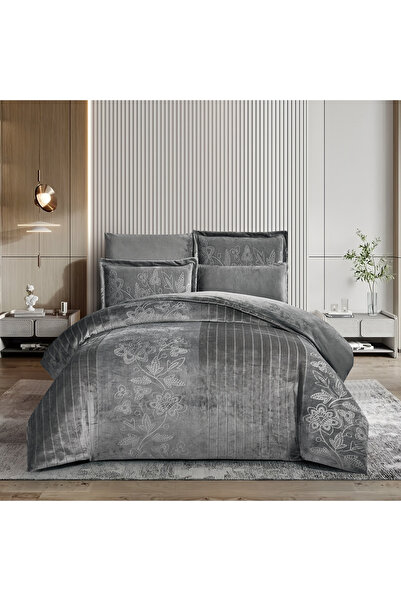 unique home collection طقم لحاف مخملي منقوش مقاس كينج