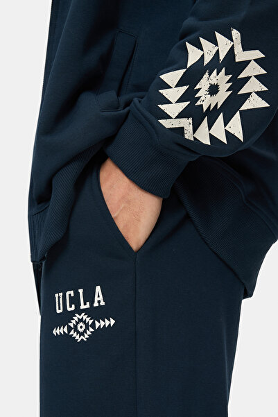 UCLA Ανδρικό αθλητικό παντελόνι MADOC Navy Blue με ελαστικό πόδι με τύπωμα Standard Fit