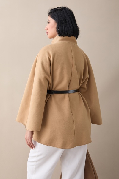 InStyle Камилско късо пончо с колан