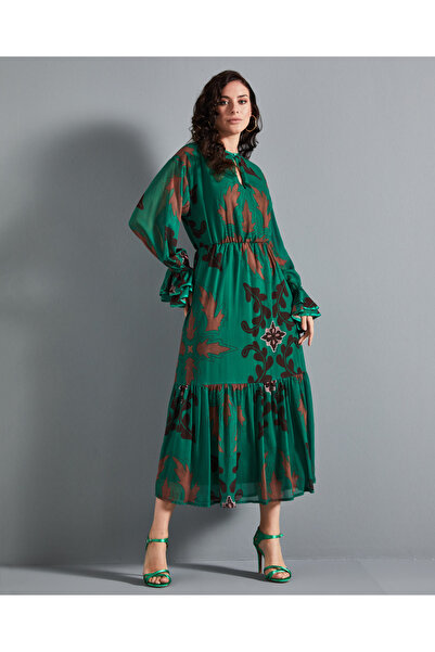 SERPİL Kadın Desenli Uzun Elbise - Modern ve Şık - Günlük Kullanım için Elbise