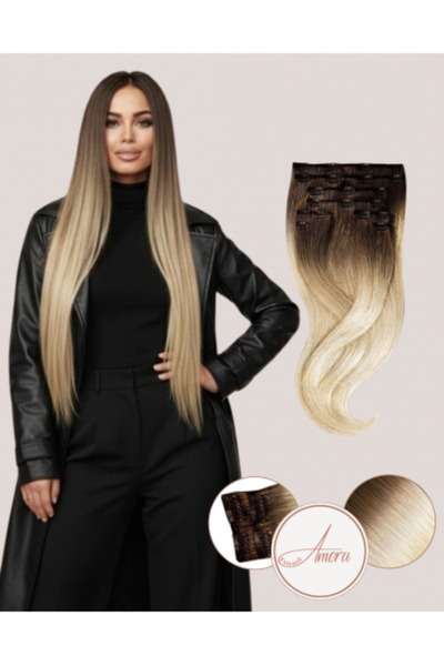 Amora Extensii de păr cu clipsuri — Păr Remy Indian, Blond Californian OmbreAmora - 55cm