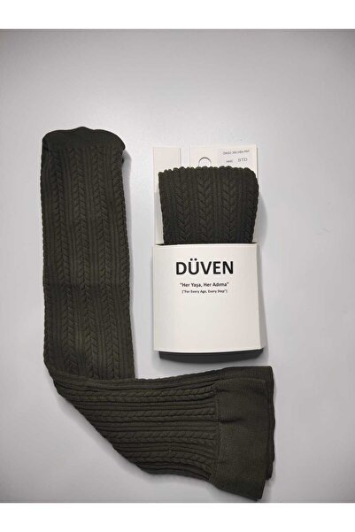 DÜVEN Pack of 2 Soft Texture Thick Winter Black & Khaki Color Knee-High Socks with Classic Knit Pattern