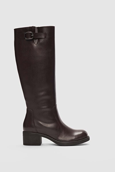 selin shoes Galtrix Oval Toe Adjustable Buckle Detailed Women's Boots - Brown