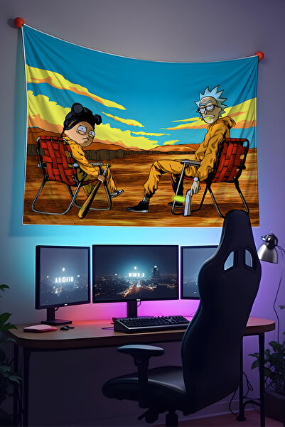 Halura Rick and Morty Temalı Duvar Örtüsü– Kaliteli Kumaş, Gamer Oyuncu Oda D...