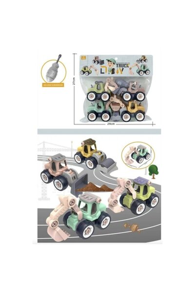 DIY Set de vehicule de construcții pentru copii, 4 vehicule asamblabile + șur...