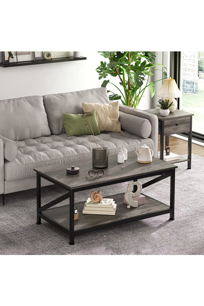 HayaBazaar Double-Layer Tea Table with Storage Shelves,for Living Room