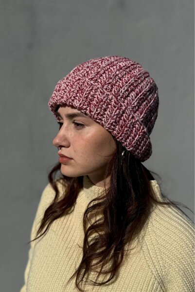 MELUSH Pembe Renkli Kırçıllı Kışlık Örgü Bere, Kalın El Örgüsü Bere, Tığ İşi,...