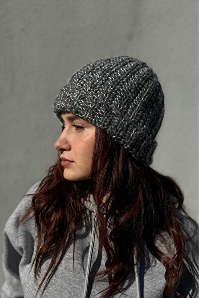 MELUSH Anthracite Colored Winter Knitted Beanie, Thick Hand Knitted Beanie, Crochet, Crotchet