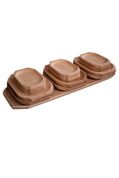 vendor-unknown Rustic wooden serving set – 13 pieces