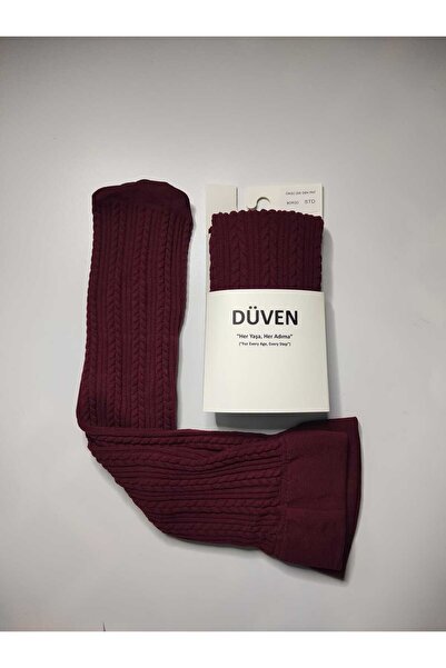 DÜVEN Pack of 2 Soft Textured Thick Winter Knee-High Socks in Burgundy & Cream with Classic Knit Pattern