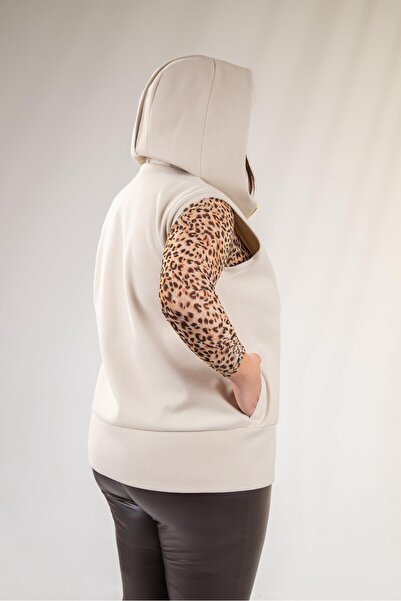 Roxxlen 122153 Γυναικείο γιλέκο μεγάλου μεγέθους μπεζ