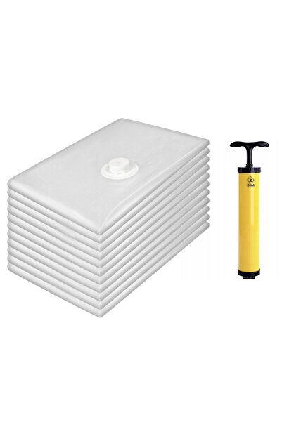 zola Set of vacuum bags, 10 pieces, sizes 50x70cm, transparent, vacuum pump included, closing clips