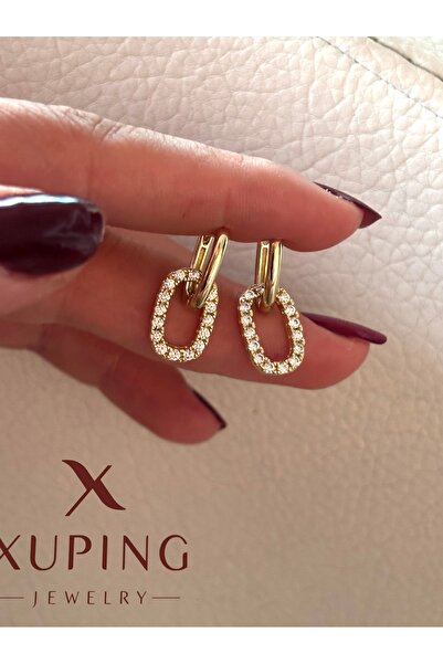 Butik XUping 14K Çift Kullanımlı Taşlı Minimal Küpe