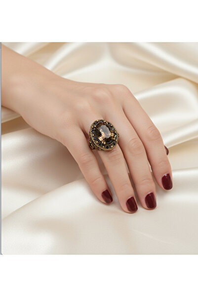 otantik takı Sarı Kedi Gözü Otantik işlemeli Bronz Yüzük
