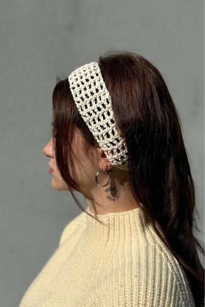 MELUSH Cream Fishnet Style Braided Headband, Perforated Headband, Braided Bandana