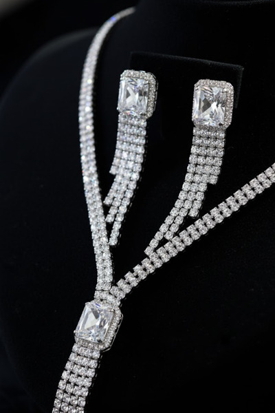 OSMANLI GÜMÜŞ Women's Bijouterie Necklace and Earring Set - Valeria Model Bag...