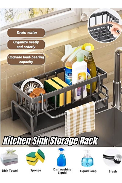 Generic Dish Drying Rack, Kitchen Sink Storage Rack,Kitchen Sponge Holder with Tilting Auto Drain Pan,Black