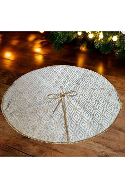 MODA NUR Christmas Tree Underlay Cover, Pine Tree Foot Carpet Cover, White Color, Gold Foil Pattern, 65 cm