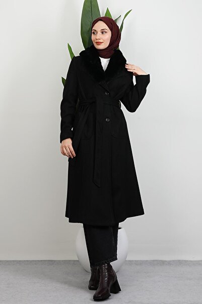 giz astore Arven Kürklü Kaban Siyah