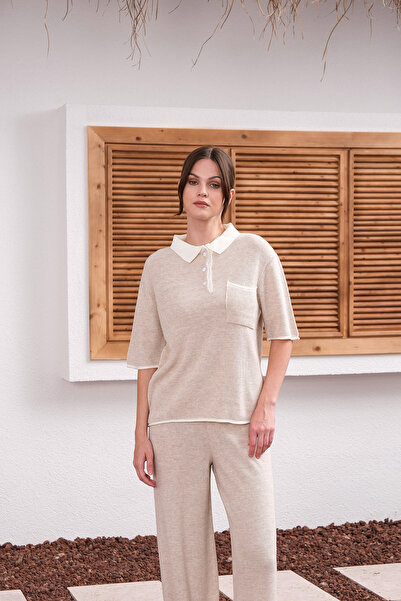 Sea Style طقم مكون من قطعتين من تريكو ذو ياقة بولو ناعمة الملمس قصة مريحة