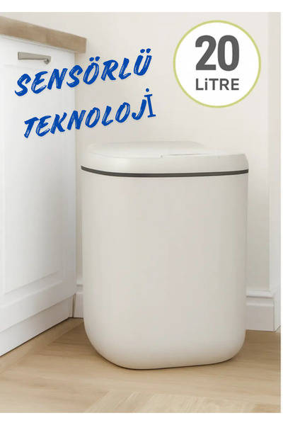 Teknoşık Sensörlü Çöp Kovası Mutfak Banyo Ofis 20L UV Işık Koku Geçirmez Ergo...