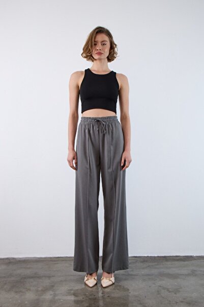 My Blog Anthracite Elastic Waist Pre-Stitched Polyviscose Trousers - 50741