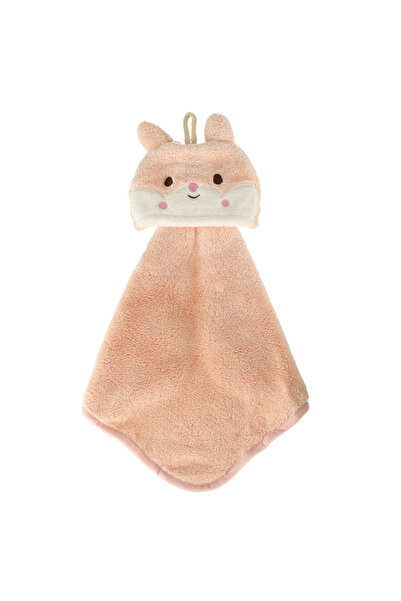 zola Hand towel for children, cheerful pattern, hangers, polyester and nylon, salmon pink bunny, 42x25 cm