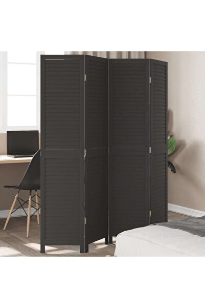 vidaxl Room Divider 4 Panels Black Solid Wood Paulownia