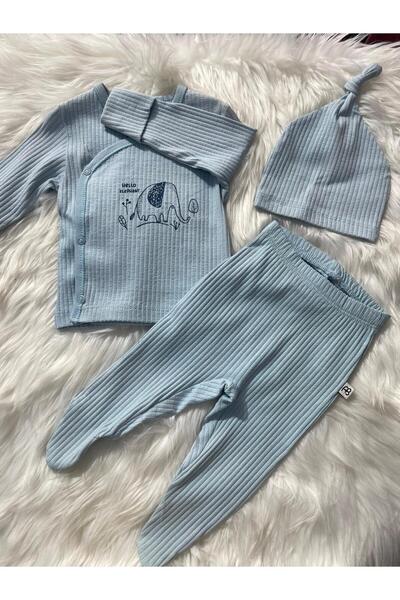 mayakids طقم ملابس للأطفال باللون الأزرق مع تفاصيل على شكل فيل وقفازات ذاتية ...