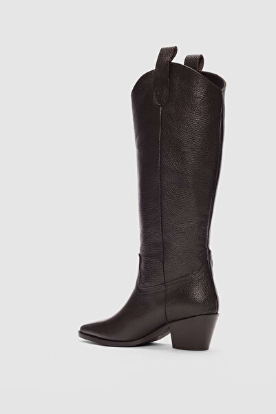 selin shoes Orbit Pointed Toe Detailed Genuine Leather Women's Boots-Brown