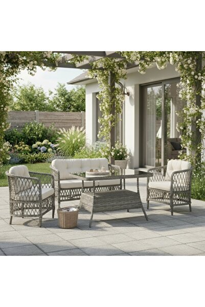 Tu Tienda TİRE ALÜMİNYUM 2+1+1+MASA(70X120) BALKON BALKON MUTFAK TAKIMI,GRİ R...