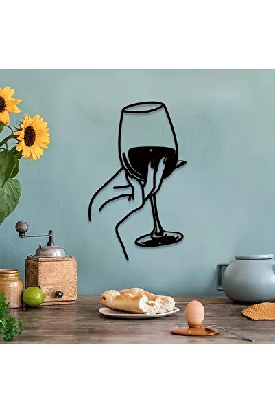 VENON Goblet Organizer 30 X 18 Decor Metal Wall Painting Woman Holding Goblet Minimal Drawing Wine Glass