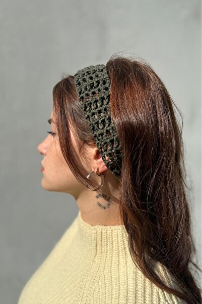 MELUSH Khaki Fishnet Style Braided Headband, Perforated Headband, Knitted Bandana