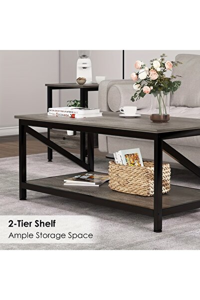 Topone1Topone1 Double-layer side table with storage shelves, suitable for living rooms and small spaces.