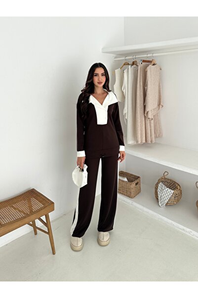 b buhari bykoc Modal Fabric Training Suit Wide Legs with Clutch Collar Button Strip Detail