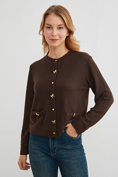 Fulla Moda Bow Buttoned Pocketed Knitwear Cardigan