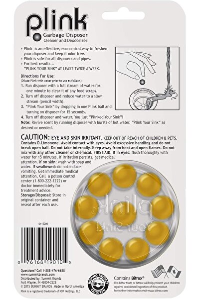 PLINK 90 Garbage Disposer Cleaner and Deodorizer, Lemon, 10 Count