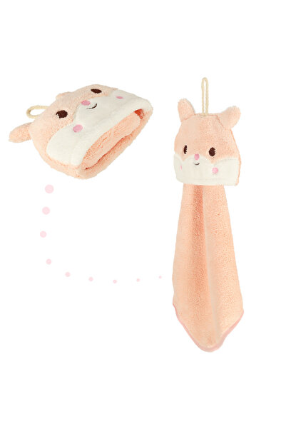 zola Hand towel for children, cheerful pattern, hangers, polyester and nylon, salmon pink bunny, 42x25 cm