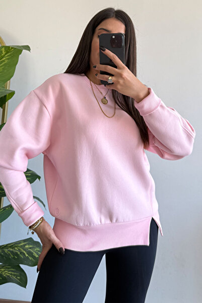 CİDDE Дамска трислойна блуза с обло деколте и подплата от шерпа